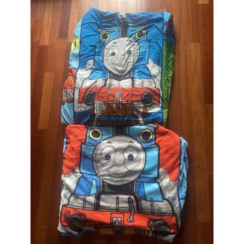 Set Of 2- Thomas The Tank Comforter With Thomas Fleece Blanket Twin